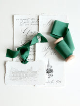 Load image into Gallery viewer, Forest green silk habotai ribbon