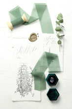 Load image into Gallery viewer, Deep green silk georgette ribbon