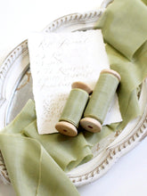 Load image into Gallery viewer, Olive silk cotton ribbon