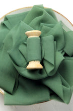Load image into Gallery viewer, Deep green silk georgette ribbon