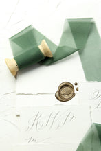 Load image into Gallery viewer, Deep green silk georgette ribbon