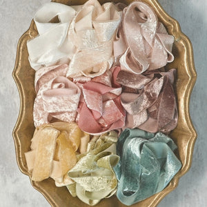 Hand-dyed silk velvet ribbons