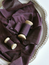 Load image into Gallery viewer, Aubergine silk cotton ribbon
