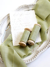 Load image into Gallery viewer, Olive silk cotton ribbon

