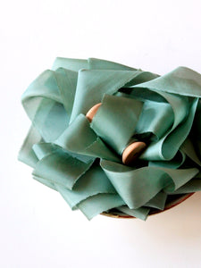 Jade green silk habotai ribbon