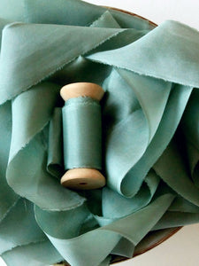 Jade green silk habotai ribbon