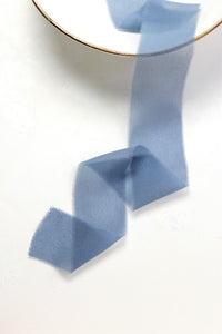 Steel blue silk georgette ribbon