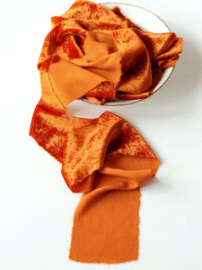Burnt orange silk velvet ribbon
